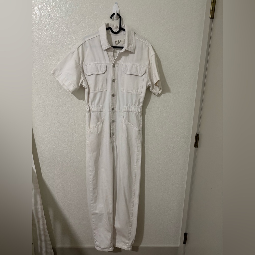 Free People White Short-Sleeve Utility Jumpsuit